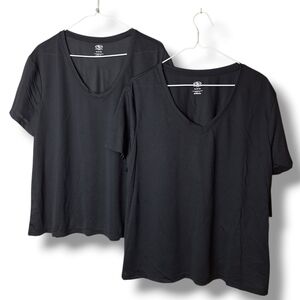 2 New Athletic Works Dri Works Womens XL V Neck T Shirt Activewear Black (16-18)